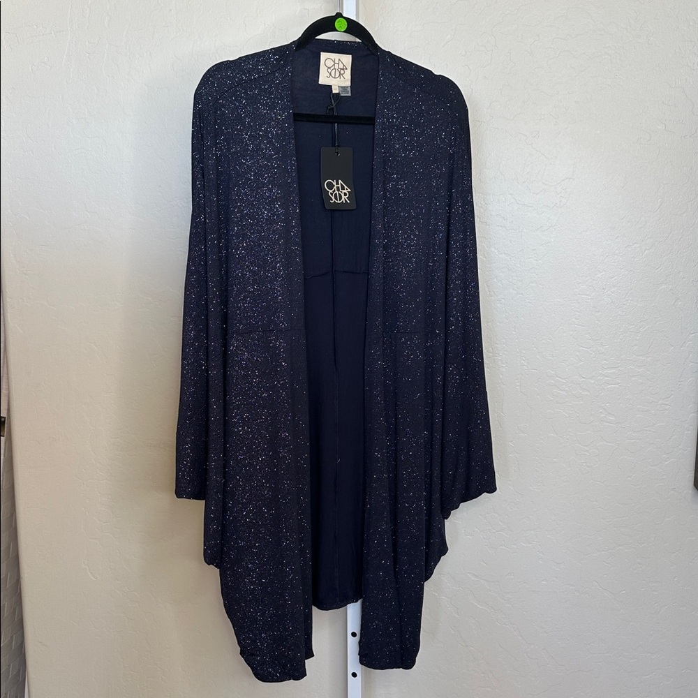 NWT M/L Chaser Chic Navy Blue Open Cardigan